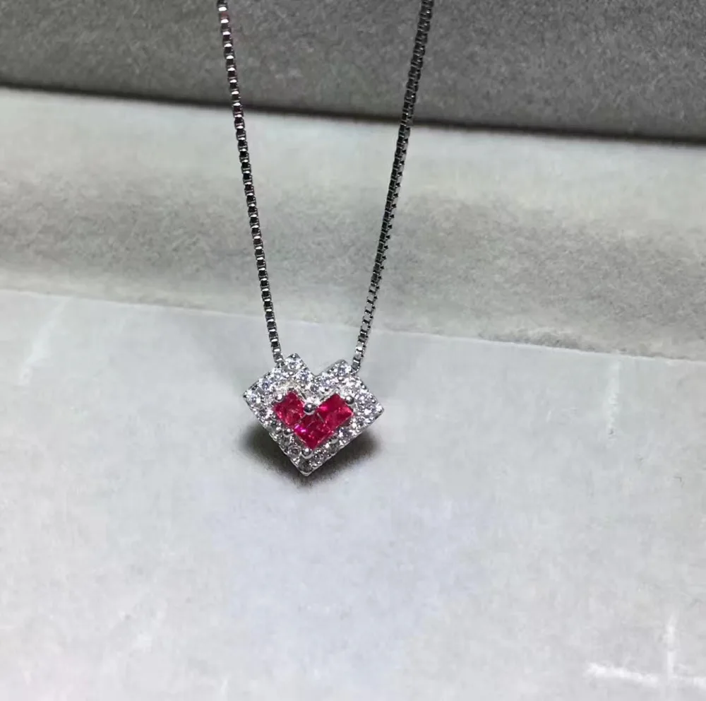 Naturel rouge rubis pendentif naturel pierre gemme pendentif collier 925 en argent sterling élégant