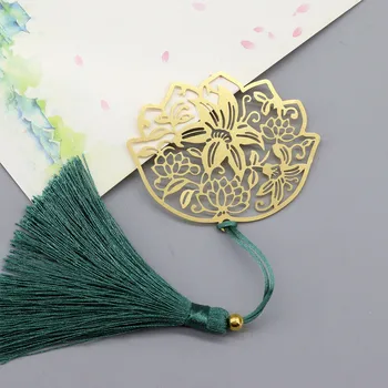 

1pcs Lily Brass Metal Classical Chinese Style Tassel Small Gift Bookmark Business Bookmark