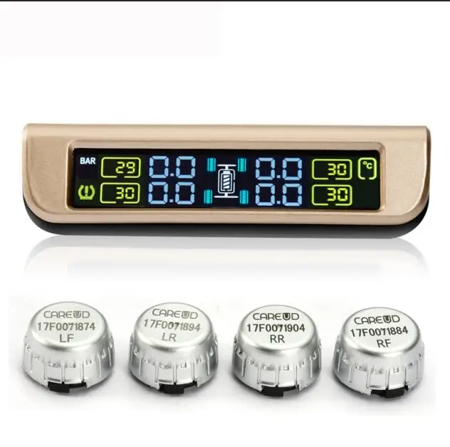 Автомобильная TPMS Солнечная беспроводная система контроля давления в шинах USB зарядка авто с 4 датчиками ЖК-дисплей Автоматическая сигнализация для hyundai - Тип: external sensors