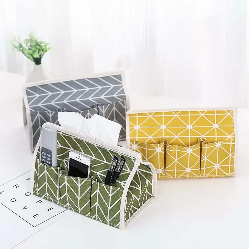 Linen Tissue Storage Box Holder Desktop Debris Organizer Paper Towel