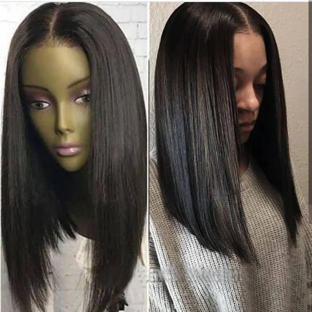 Simbeauty короткий прямой боб полный шнурок человеческих волос парики бразильские Remy для черных женщин 130% плотность предварительно сорвал с волосами младенца