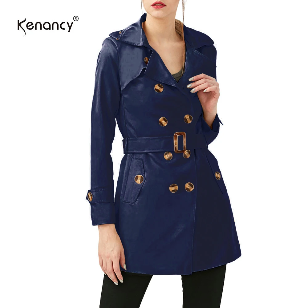 

Kenancy 2XL Overcoat Medium Long Trench Coat Women Sashes Belted Double Breasted Windbreaker Turn-Down Collar Outwear
