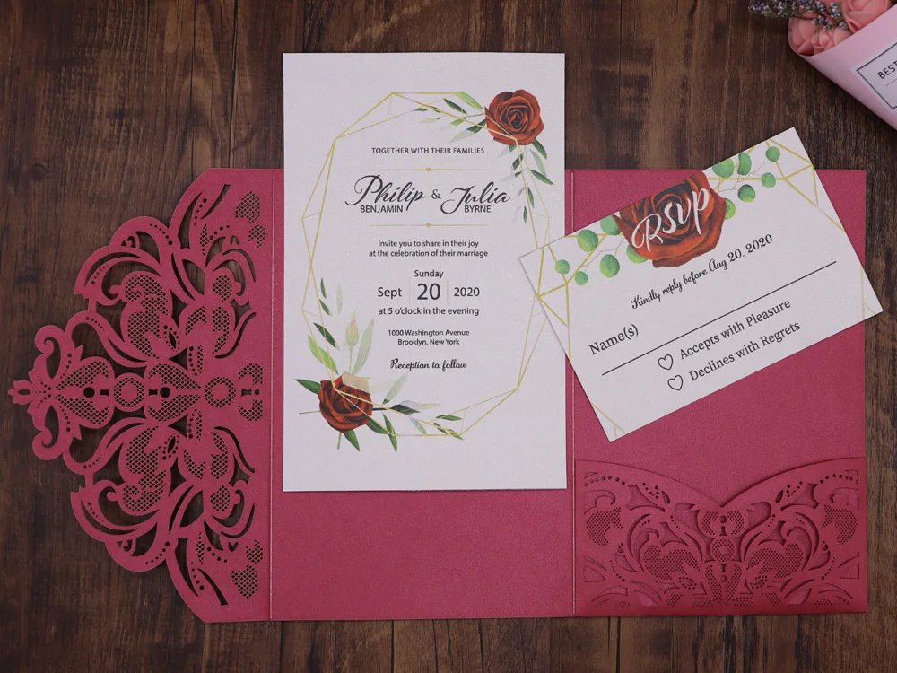  10pcs/pack Laser Cut Wedding Invitation Card Cover Shinny Pearl Paper Carved Lace Invitations Festi - 33014402467