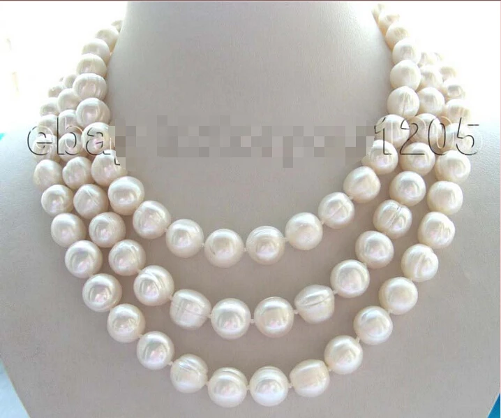 

FREE shipping >>48" Genuine Natural 11*12mm White Pearl Necklace !