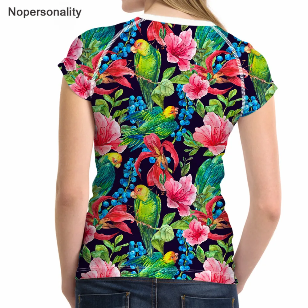 Online Nopersonality Kasual Wanita Hawaii Musim Panas T Kemeja Gadis Pendek Lengan Atas TEE O Leher Harajuku Parrot Pencetakan Kartun T shirt