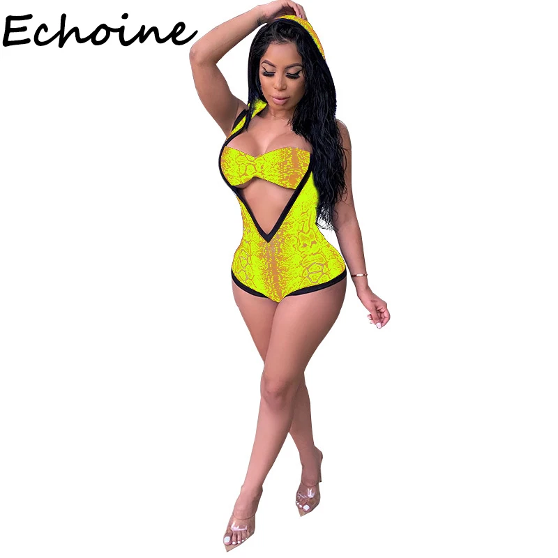 Echoine مثير 2 قطعة مجموعة الخامس الرقبة لباس سباحة أكمام الجوف خارج أعلي ملابس السباحة + Playsuit الصيف الشاطئ الملابس