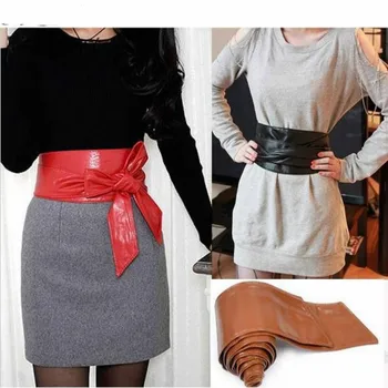 

Fashion Elegant Lady Bowknot Bind Wide Belts for Women Waistband Waist Belt Long Circle Cummerbund for Female Diy Cross Tie