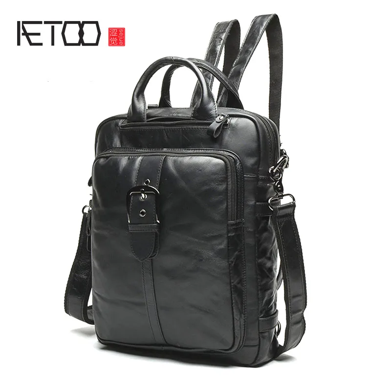 

AETOO New men bag shoulder bag male Korean version of the first layer of leather students backpack retro men multi-functional Me
