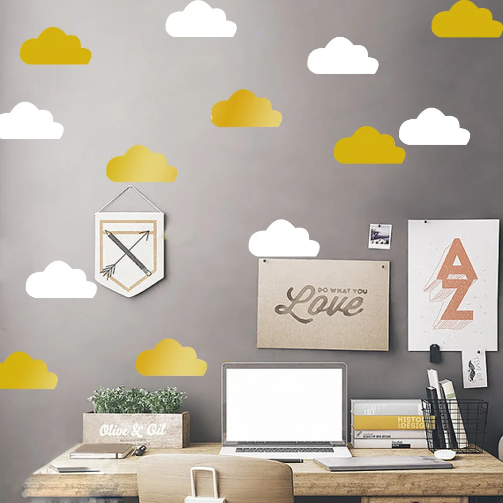 Little Gold Cloud Wall Decal Stickers Kids Room Decor, Removable White