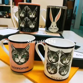 

2019 New arrivals Porcelain Pink cup cat Milk Mugs Rabbit Water Cup Brithday Gift
