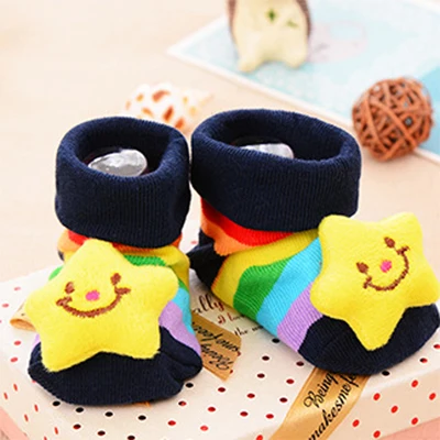 Роскошный дизайн, 1 пара носков для новорожденных, зимние носки из хлопка, нескользящие носки с милыми звездами для детей 0-18 месяцев - Цвет: DeepBlue