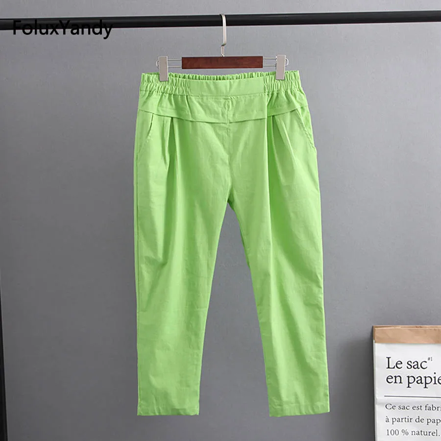 6 Colors Stretched Summer Pants Women Plus Size Cotton and Linen Loose Casual Pencil Pants Capri KKFY1742