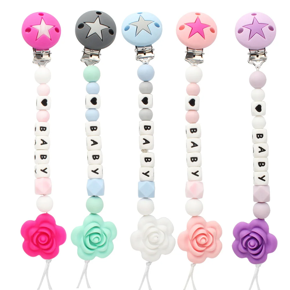 

Personalised Name Silicone Baby Pacifier Chain DIY BABY Teething personalized Teether Pacifier Clip Customized Name Toy