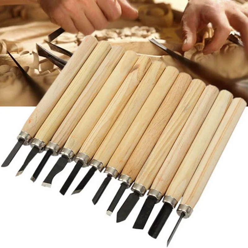 

12pcs/set Leather Carving Knife with Wooden Handle DIY Suit Model Making Precision Cutting Knife Paper Cutting Carving Tools