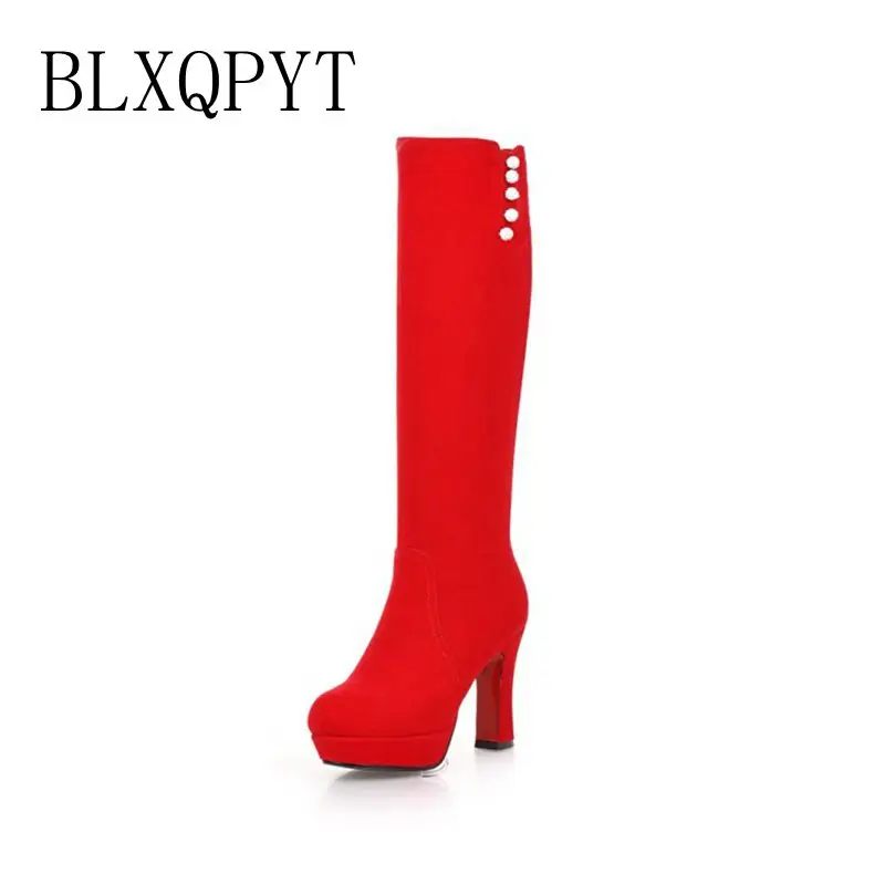 

BLXQPYT New Lage size 33-41 Knee- high Boots women Autumn Winter zipper Long Shoes Woman Boots Platform Female high Heels tx-1