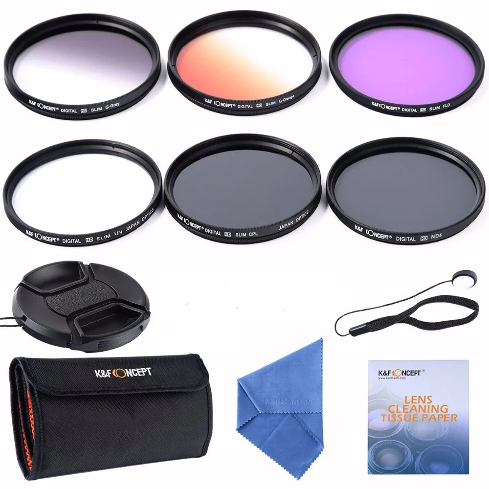 52mm slim UV CPL FLD ND4 Filter lens kits+slim Orange Grey Graduated