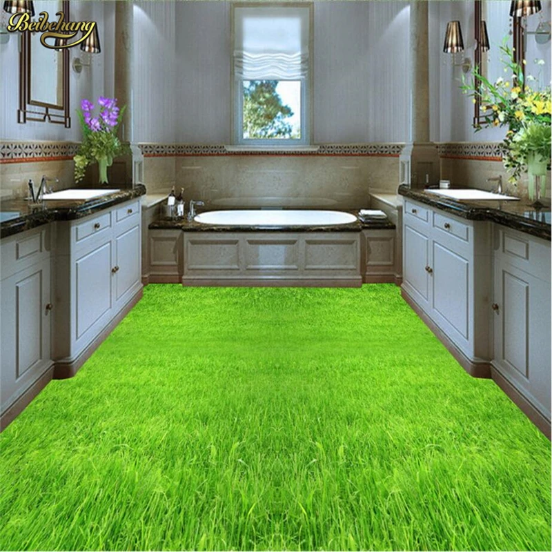 beibehang Custom Photo 3D Floor Painting Wallpaper 3D Floor Green Grass TV Background Wall papel de parede artificial grass 1 33x5 m 20 mm green