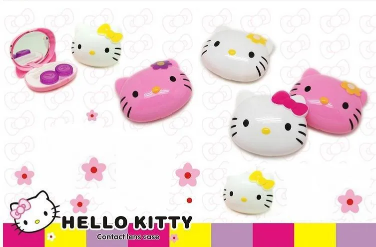 1 шт. милый hello kitty мультфильм контактные линзы коробка кошачья голова футляр для очков из пластика Новинка