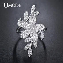 UMODE Cocktail Ring White Gold Color Top Grade AAA CZ Flower Shaped Adjustable Finger Rings For