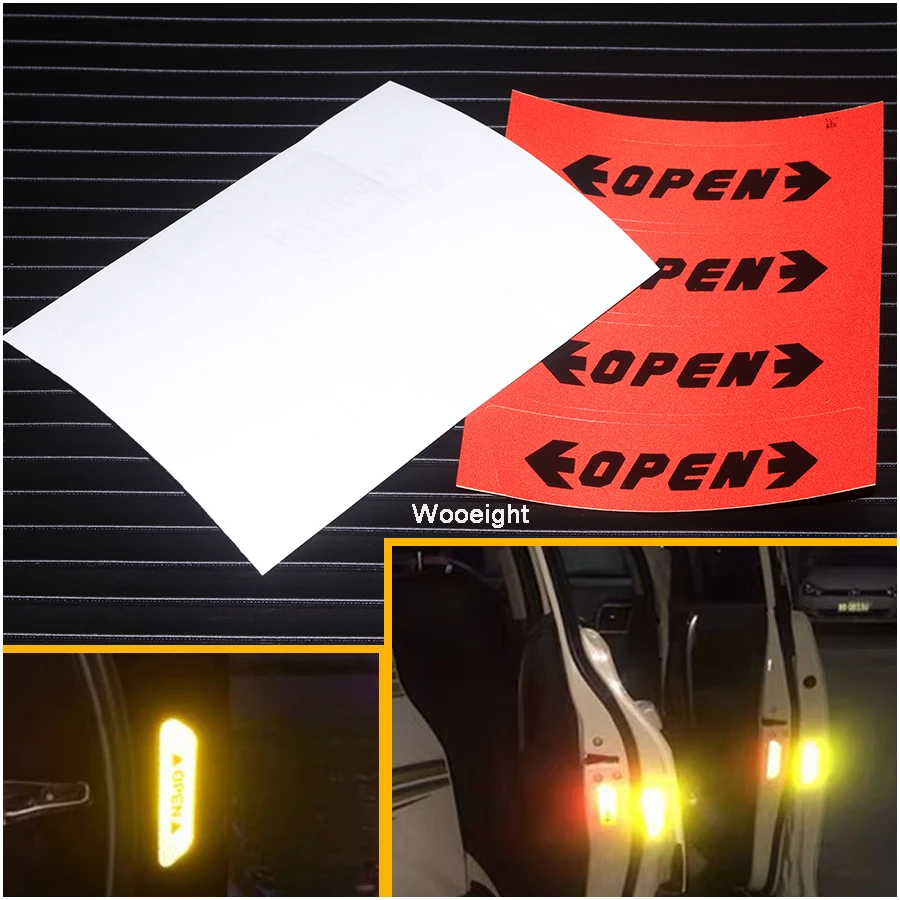 Wooeight 4Pcs Car Styling Anti-collision Warning Sticker Affixed To Open The Door Universal Reflective Safety Decals For BMW Audi Benz (5)