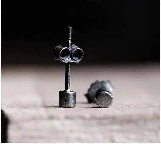 

Cube Design Small Fancy Cylinder Women Men Genuine 925 Sterling Silver Stud Earrings Black Oxide Color Earrings Fashion Jewelry