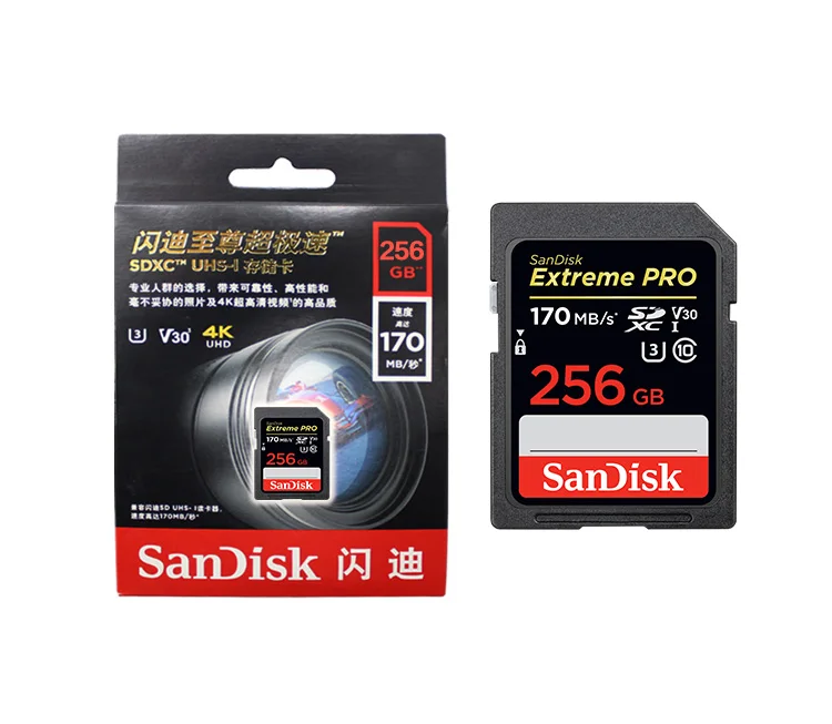 Двойной Флеш-накопитель SanDisk Extreme PRO SD карты 128 Гб 64 Гб оперативной памяти, 32 Гб встроенной памяти, 256 ГБ Карта памяти SDHC карты UHS-I высокое Скорость 170 МБ/с. Class 10 V30 SD карты для Камера