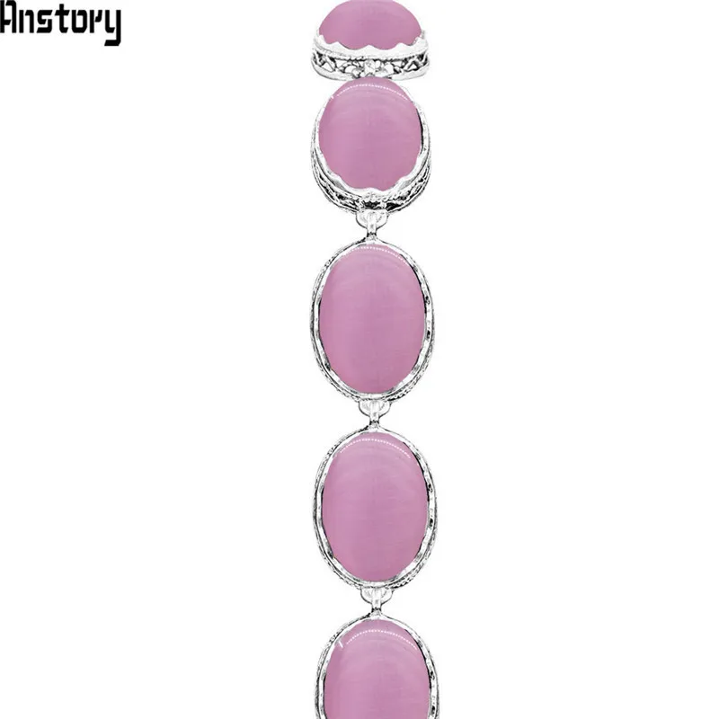 

Oval Pink Blue Opal Strand Bracelets For Women Flower Bead Vintage Antique Silver Plated Fashion Jewelry Party Gift TB290