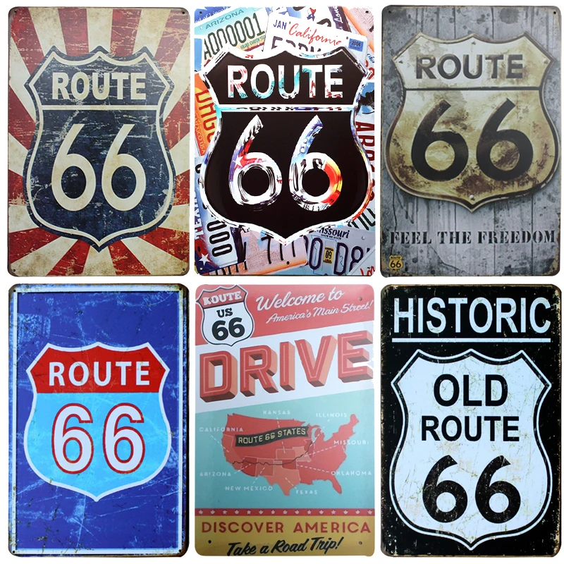 Chic Home Bar Mother ROUTE 66 Vintage Metal Signs Home Decor Vintage Tin Signs Pub Vintage Decorative Plates Metal Wall Art