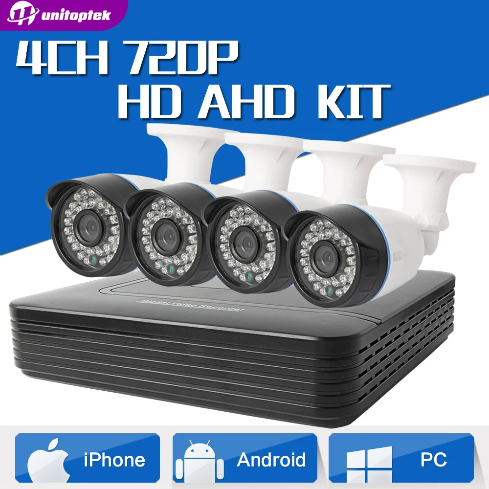 

Home CCTV Security Camera System 4CH 1.0MP AHD Camera Kit 4 Channel CCTV AHD DVR NVR +4PCS Outdoor 720P AHD Camera System