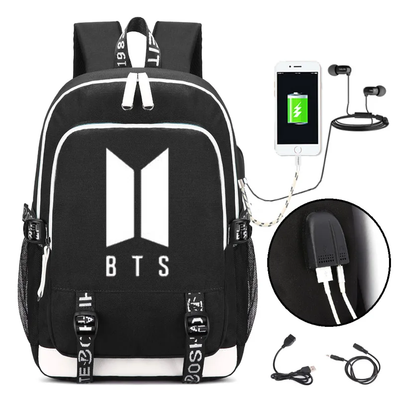online KPOP BTS Logotipo Mochila Bangtan Meninos Bolsa de Ombro Escola Jimin Jung Kook JIN
