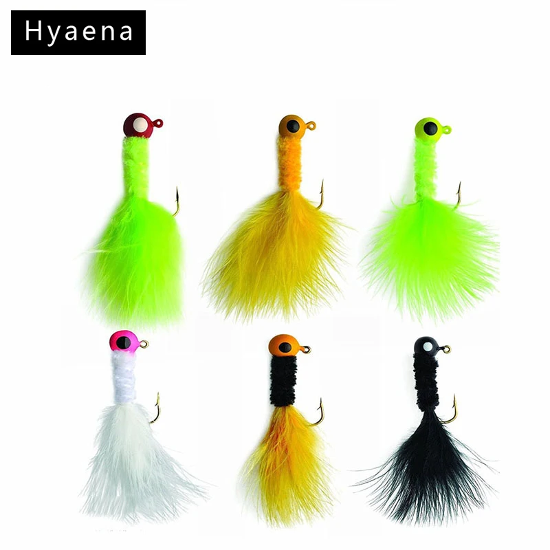 Hyaena 10pcs 3D Eyes Lead Jig Head Hooks With Feathers Mix Color Fly