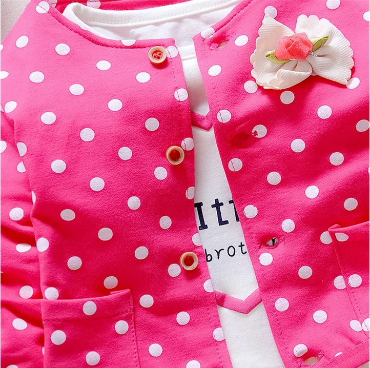 Комплекты одежды для девочек Модная хлопковая футболка с Минни для маленьких детей, пальто брюки с принтом и штаны, костюмы комплекты детской одежды из 3 предметов, костюм