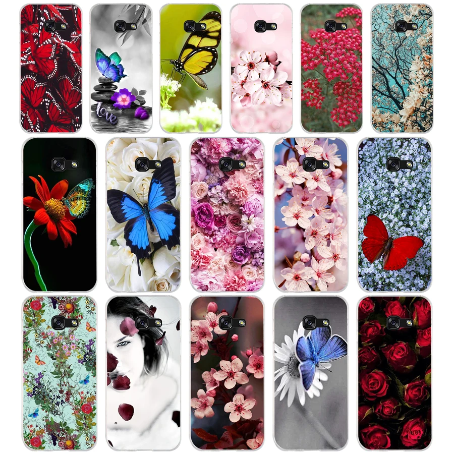 154Butterfly On White Roses Flowersoft Custodia In Silicone Tpu Cover Per Samsung A3 A5 2017 A6 Plus A7 A8 A9 Star Lite S 6 7 8 9