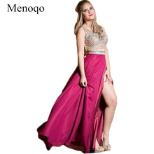 Укороченный топ из двух частей, платья для выпускного вечера, платья трапециевидной формы на бретельках, вечерние платья с блестками, Украшенные бусинами, с разрезом на высокой ноге, платья для выпускного вечера