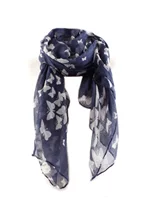 Women’s Butterfly Print Neck Wrap Shawl Scarf (Dark blue)