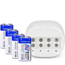 4pcs/lot 1000mAh Li-ion 9 V Rechargeable Batteries+4 slots 9v Battery charger