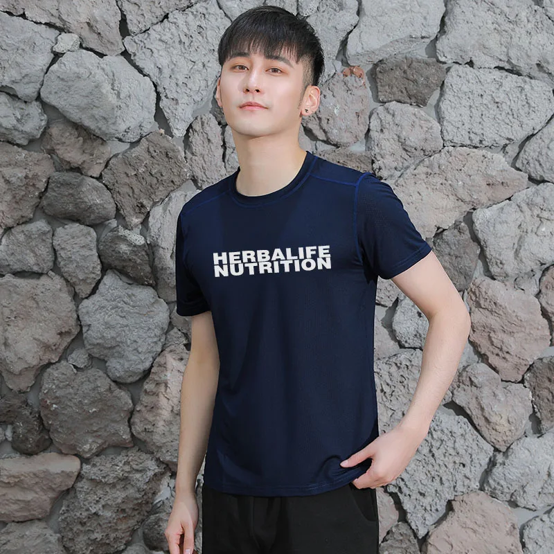 herbalife clothing Summer ice short-sleeved t-shirt men's sweat-absorbent breathable round neck silk quick-drying sports T-s | Спорт и