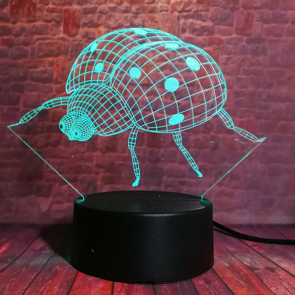 Новинка 3D насекомое Coccinella Septempunc Beatles LED 7 Цветов Градиентные настольные лампы с