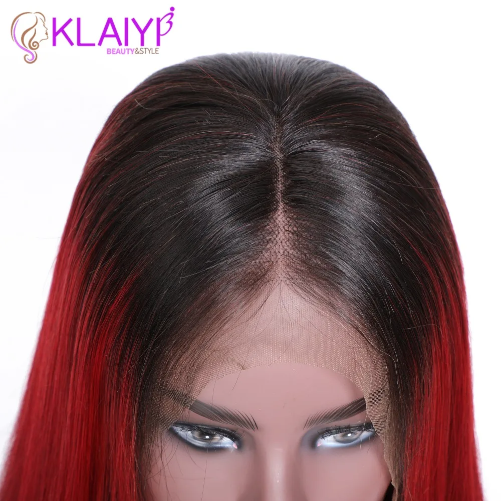 Klaiyi прямой Боб Омбре красный 99J человеческие волосы парики 8-14 дюймов предварительно сорванные бразильские волосы remy 13*4 парик на кружеве 150% Плотность