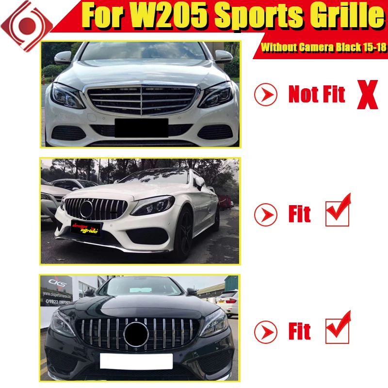 C63AMG GTS стиль решетка гриль W205 C205 C Класс модели без 360 камеры ABS черный W205 Передняя решетка решетки без знака 15-18