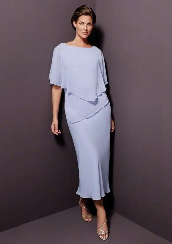 Sky Blue 2016 Mother Of The Bride Dresses Sheath Half Sleeves Tea Sky Blue 2016 Mother Of The Bride Dresses Sheath Half Sleeves Tea Length Chiffon Long Evening For Wedding In