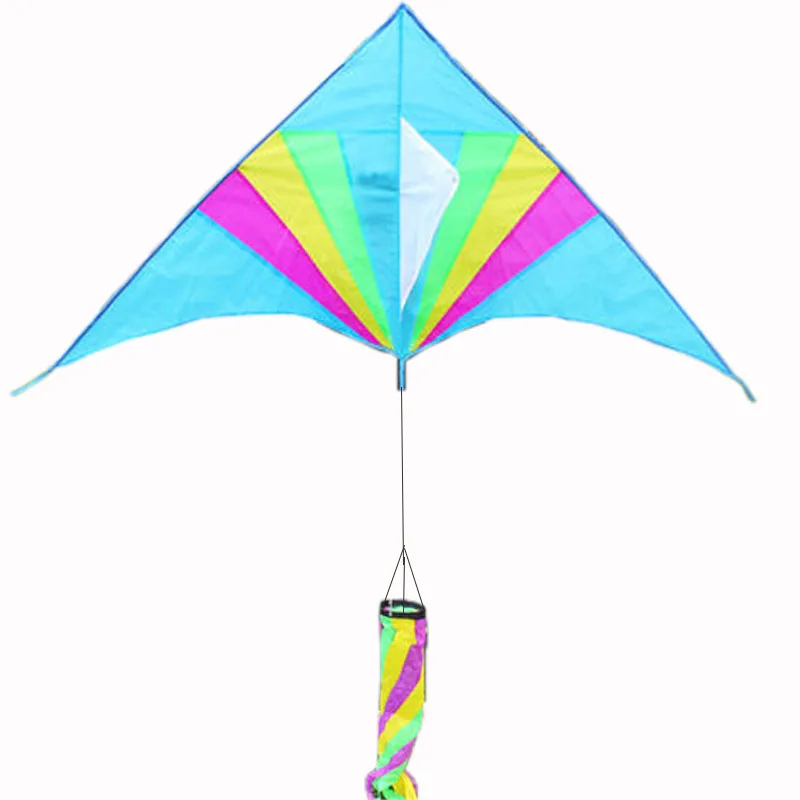 

Free Shipping Outdoor Fun Sports Rainbow Triangle Kite With Windsock Handle And Line Good Flying