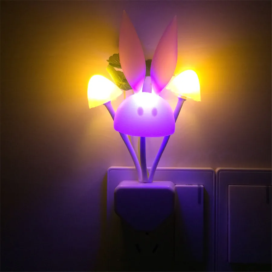 Thrisdar датчик света гриб кролик светодиодный ночник RGB милый гриб дети ребенок спальня Dedside Plug настенный светильник мечта ночник