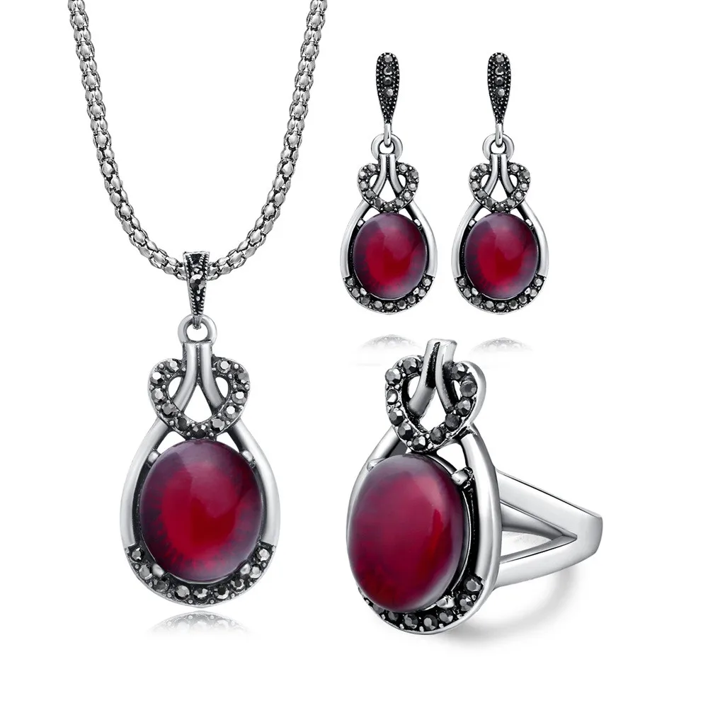 Women's Alloy Water Drop Pendant Earring Ring Necklace Ornament Jewellery Stud Earrings Ring Necklace Set