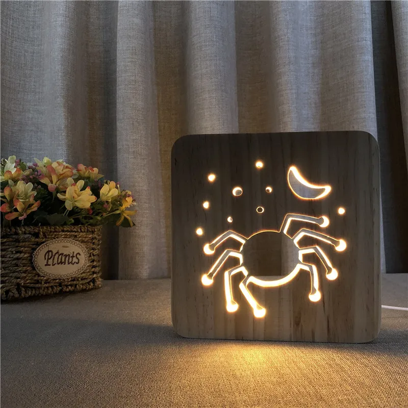 

Crab LED Night Light Wooden 3D NightLighting Home Decorative Light USB5V Desk Light Cutomized LED Gift For Holiday IY801101-87