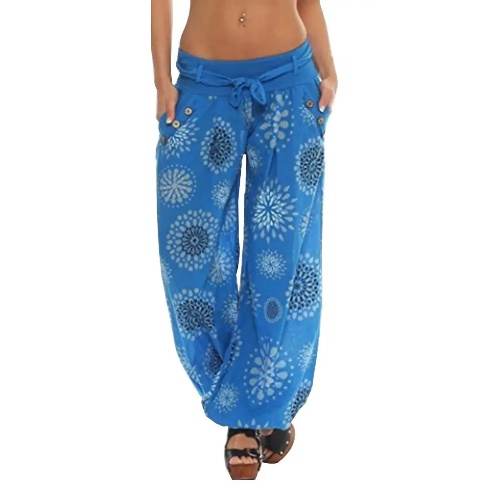 

Floral Print Women Wide Leg Long Harem Pants Casual Loose Elastic Waist Bandage Baggy Trousers Beach Pants Plus Size 5XL