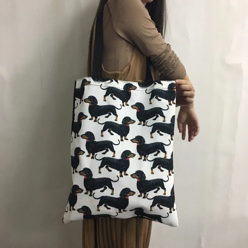Бесшумные дизайнерские 3D волчий узор Модные женские многократного использования холщовые сумки для девочек складная сумка для похода в