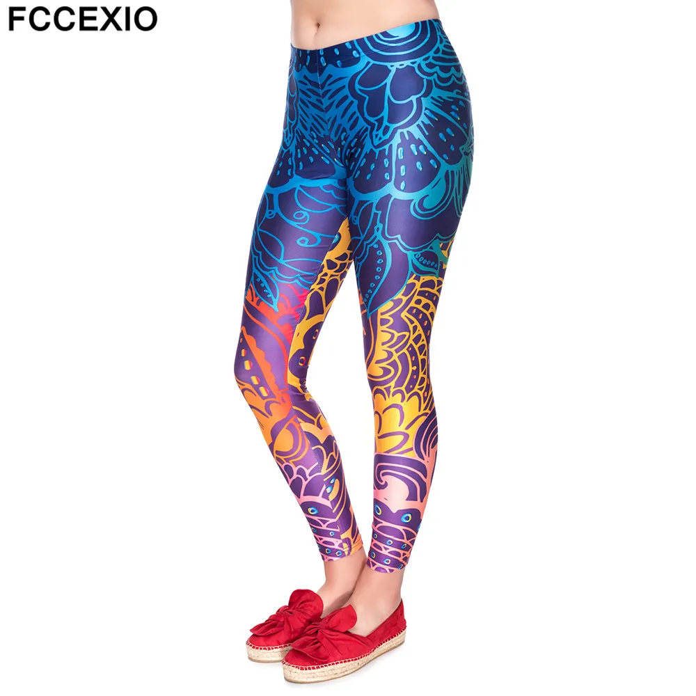 

FCCEXIO New Brand Rainbow Flowers Women Leggings Workout Leggins Fitness Legging Sexy Pants High Waist Print Fashion Women Pants