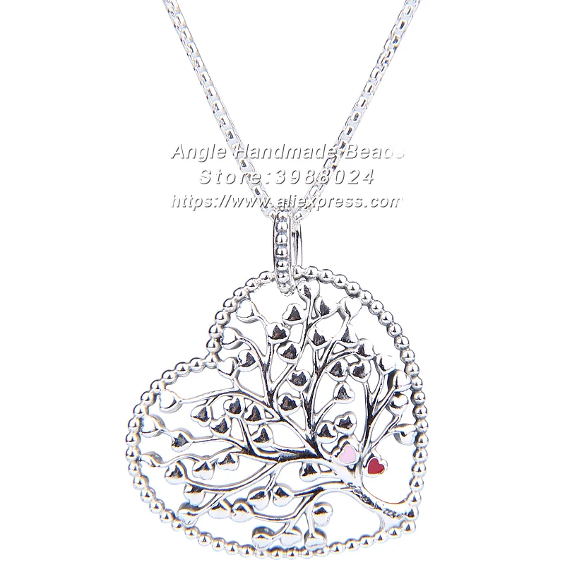

2018 Spring Fashion S925 Silver Tree of Love With Mixed Enamel Necklace Pendant For Women Jewelry 75MM Chain Adjustable NC033
