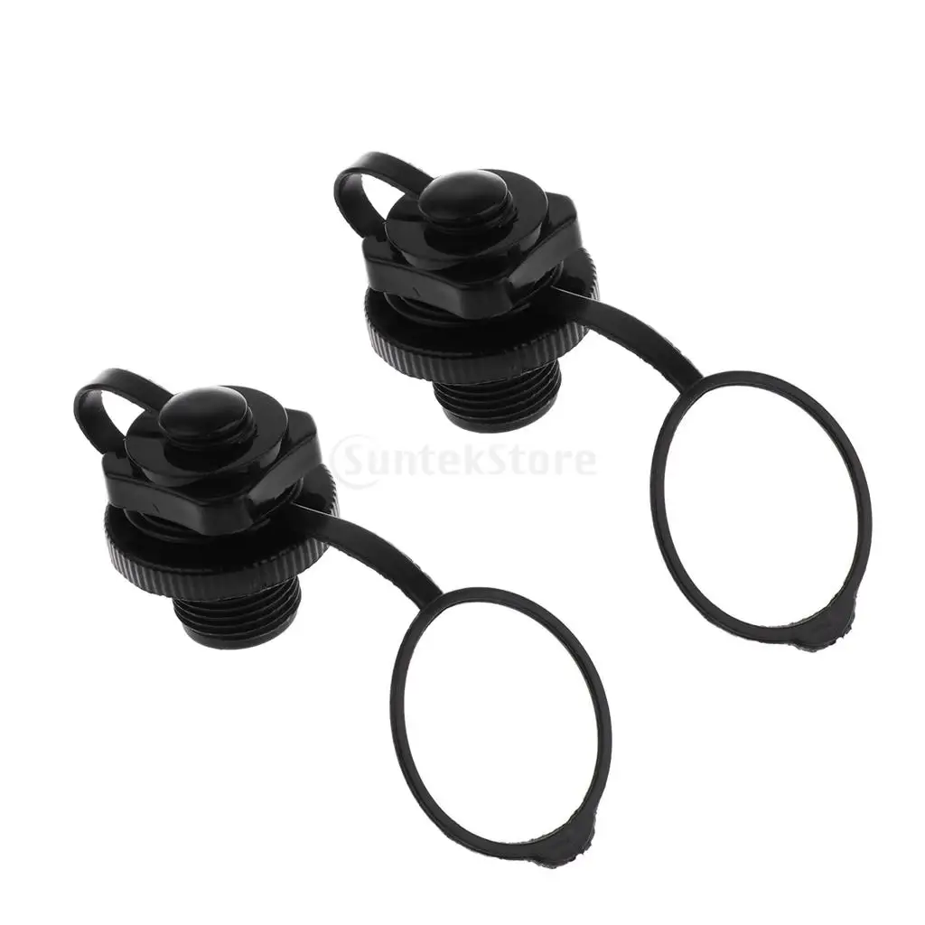 2 Pieces Durable Plastic Air Valve Caps Replacement Screw For Fishing Boats Inflatable Boat Raft Airbed Outdoor - Black